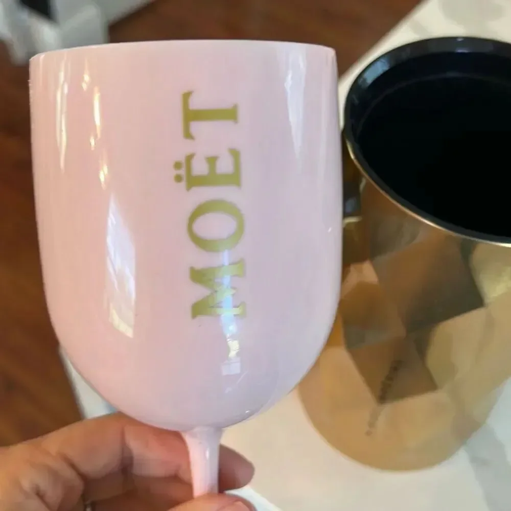 Moët & Chandon gold large tin and pink plastic glass